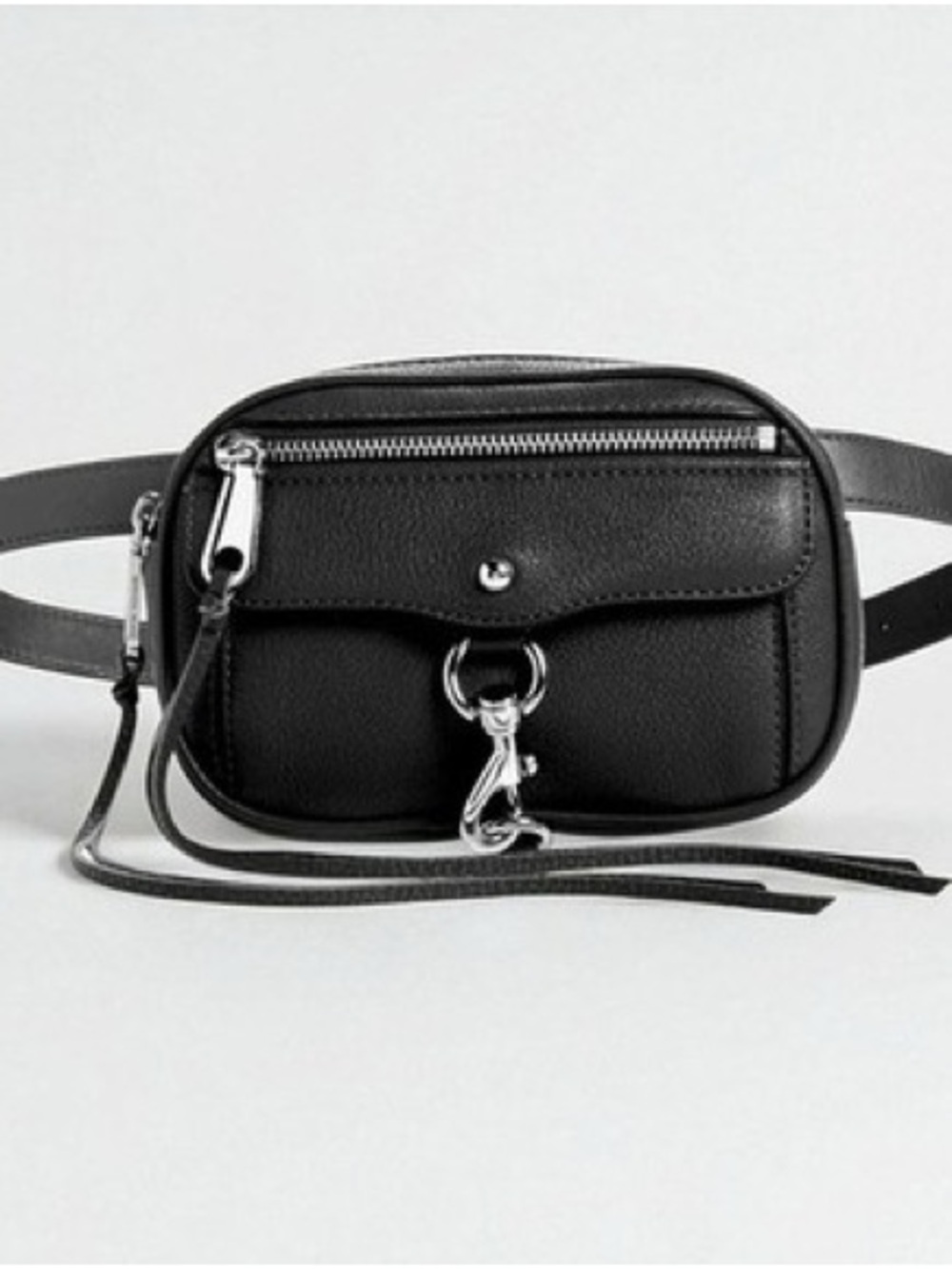 Rebecca Minkoff Black Mini Leather Belt Bag with Silver Hardware